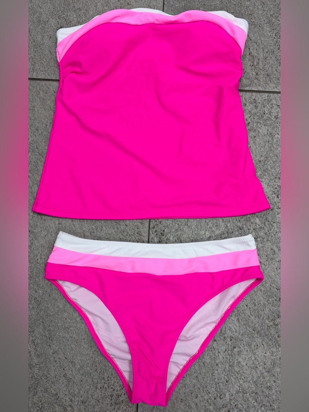 Women's Bright Pink Two-Piece Tankini Swim Set